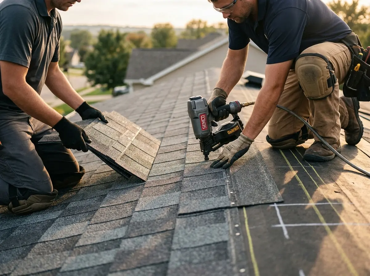 Professional roofer working on a residential roof in Wellington